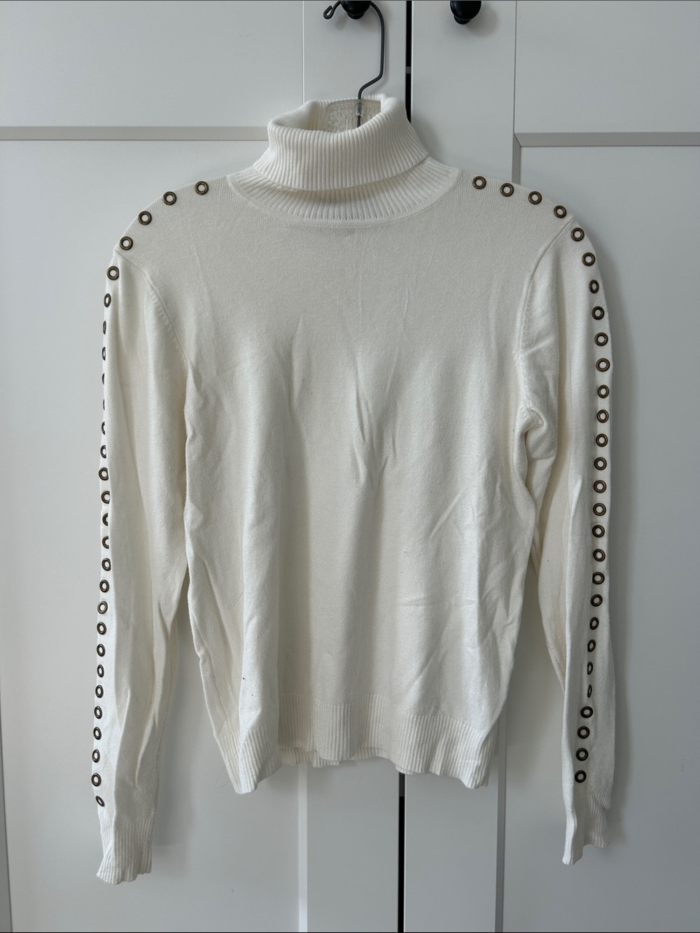 Joseph A Cream Turtleneck Sweater with Eyelet Trim